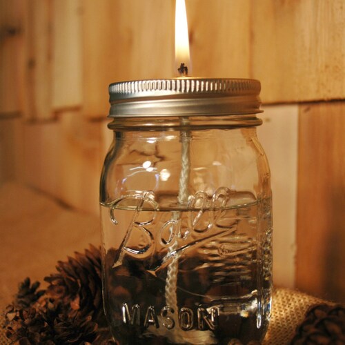 Jar With Lid and Glass Wick Insert and Wick Mason Jar Oil Etsy