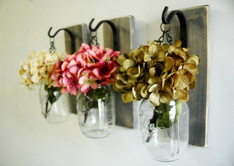 Hanging Mason Jar Wall Decor Mason Jar Decor country decor Etsy