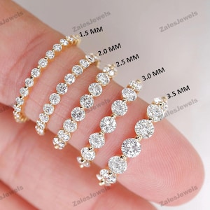 Full Eternity Round Moissanite Wedding Band 14K Gold Single Prong Band Floating Bubble Band Minimalist Ring Stackable Band Matching Band