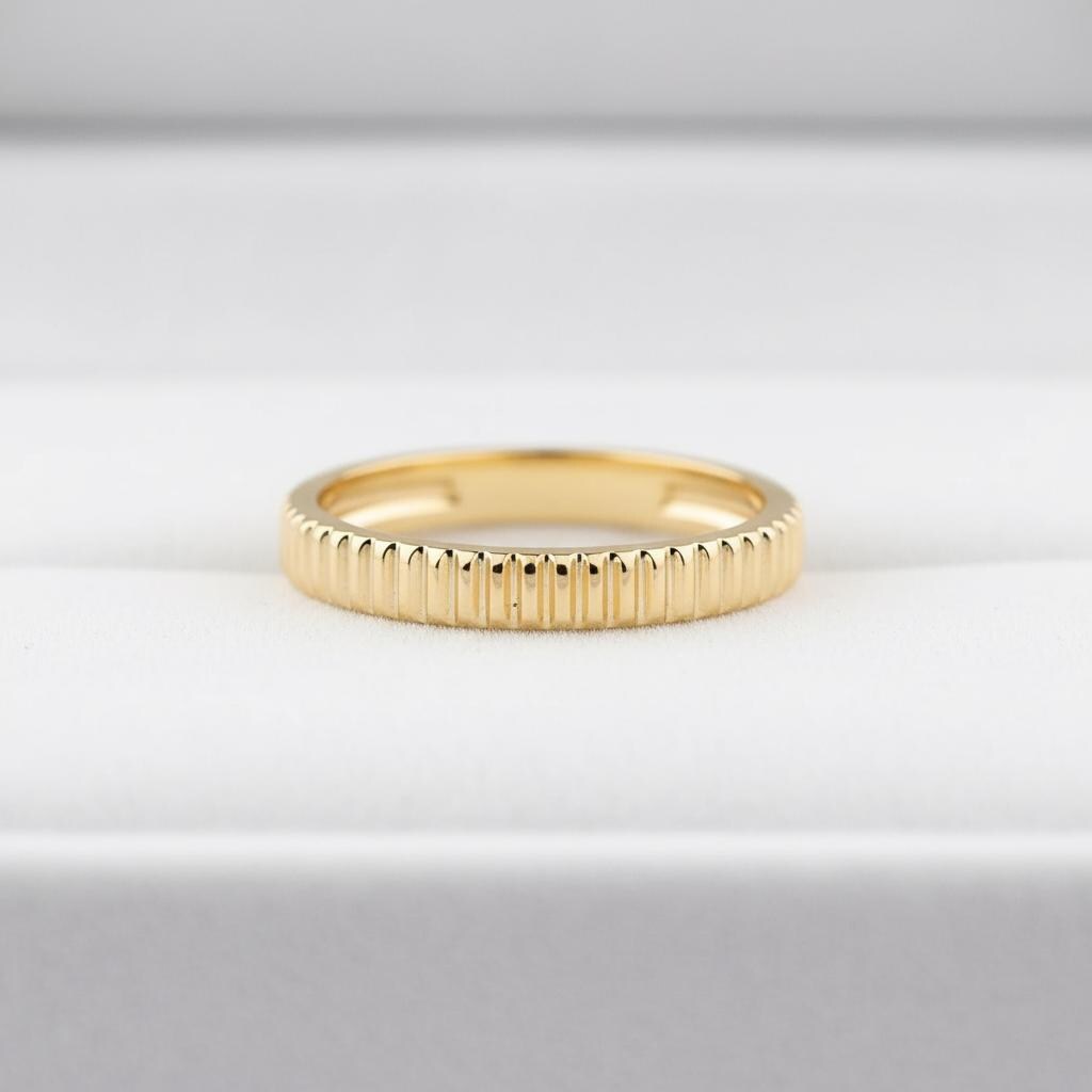 14k Solid Gold Ribbed Band Plain Gold Ring Thick Gold Stacking Ring ...