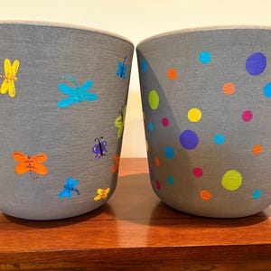 Dots, Dragonflies and Butterflies Plastic Pots.