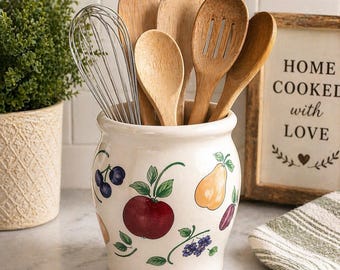 Jarrón de cerámica para frutas Princess House Orchard Medley, soporte para utensilios, recipiente