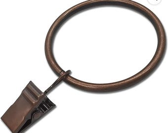 Antieke koperen gordijnringen met clips, bronzen afwerking (verpakking van 20)