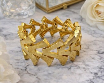 Vintage Gold Ton Gliederarmband Chunky Statement Breite 19 cm