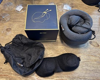 MLVOC Travel Pillow 100% Pure Memory Foam Neck Pillow Gray w Sleep Mask