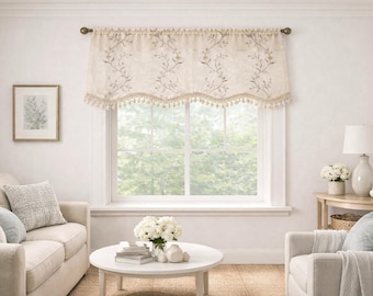 Cenefa festoneada bordada en champán con flecos y cuentas, bolsillo para barra transparente, 54 x 22