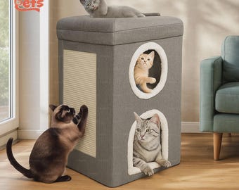 Modernes 3-Stöckiges Katzenhaus, Sisalkratzbaum & gepolstertes Bett