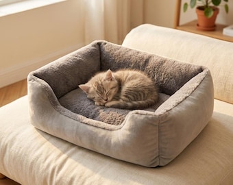 Plüsch-Haustierbett für Hunde und Katzen, gemütliches quadratisches Sofakissen, kleine Haustiermöbel