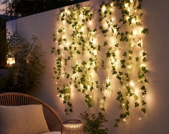 Battery Operated Ivy Vine Lights, Warm White LED Garland, Boho Bedroom Wall Decor