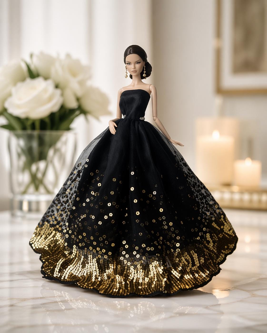 barbie black glitter dress Barbie x Unique Vintage Black Solo In The Spotlight Strapless Wiggle D main image 0