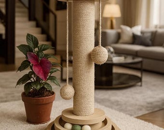 Interactive Cat Scratcher Tower: Jute Rope, Ball Track & Feather Toy