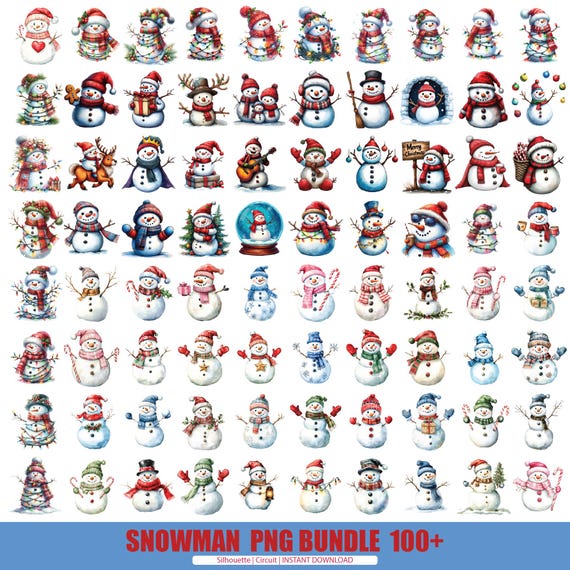Christmas Snowman 2025 Bundle PNG, Winter Snowman PNG, Holiday Watercolor Snowman png, Snowman Family Clipart , Christmas Digital Download