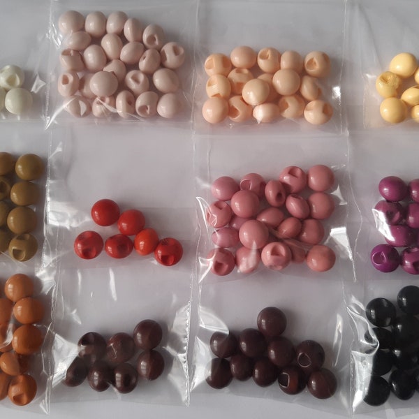 Lot de 6 boutons boules en 2 mesures et couleur à choisir