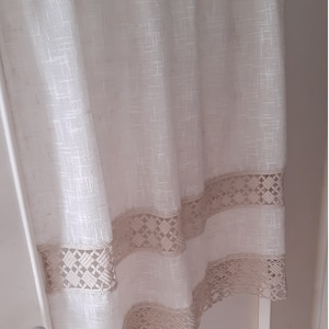 custom made rustic Linen Café Curtain - Ecru fabric with lace