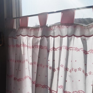 Romantic Made Italy Pink or Baby Blue custom made Café Curtain - embroidery Sangallo cotton