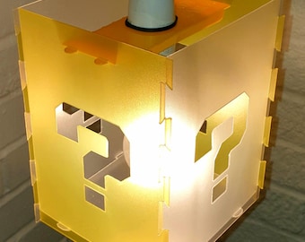 Mario Question Block Lampshade: Gamer Room Decor Kids bedroom Games room Teens adults fun supermario