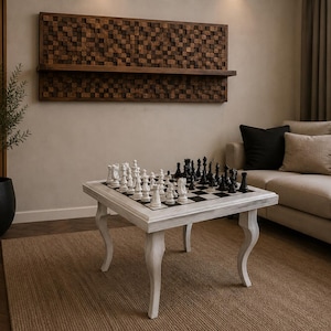 Mesa de ajedrez de madera artesanal de regalo con piezas talladas a mano: diseño artesanal único