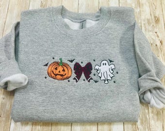 Youth Pumpkin Ghost Bats Bows Embroidered Sweatshirt