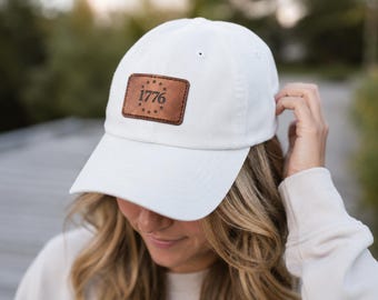 Czapka z 1776 roku Heritage | Czapka baseballowa z naszywką ze skóry | Czapka patriotyczna | Obchody Ameryki 250 | Ponadczasowa Ameryka