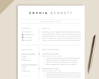 Plantilla de CV moderna y limpia para Word, plantilla de CV limpia, plantilla de CV minimalista, plantilla de CV simple, 2 páginas para Word, Google Docs y Mac.