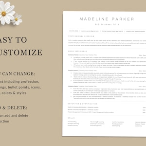 May include: A customizable resume template with the name "Madeline Parker" at the top. The template includes sections for professional overview, work experience, education, and skills. The text "Easy to Customize" and "You Can Change" are also visible.