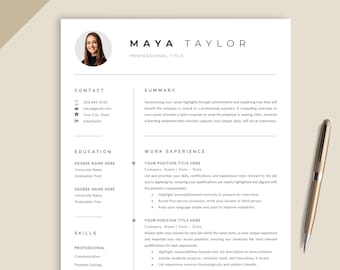 Currículum limpio con foto, plantilla de currículum minimalista en Word, plantilla de CV limpio, plantilla de currículum simple, 2 páginas en Word y Google Docs, CV con foto