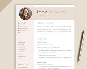 Plantilla de CV con foto, plantilla de CV para Word, CV para Google Docs, plantilla de CV moderna, plantilla de CV profesional, 1, 2 o 3 páginas, descarga instantánea
