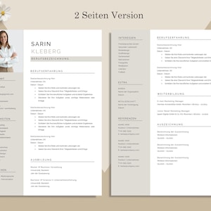 May include: A two-page resume template with a photo of a woman on the left side. The resume has sections for contact information, skills, work experience, education, and interests. The text is in a sans-serif font.