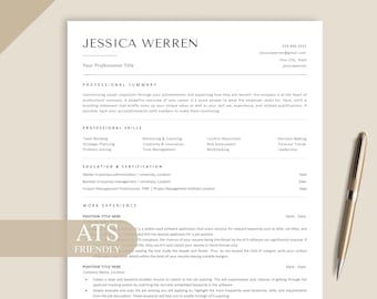 ATS Friendly Resume Template Word, Mac Pages, Google Docs, ATS Compatible Resume, Minimalist Resume, Modern  Resume, Basic Resume Template