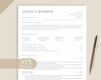 ATS Friendly Resume Template Word, Mac Pages, Google Docs, ATS Compatible Resume, Minimalist Resume, Modern  Resume, Basic Resume Template