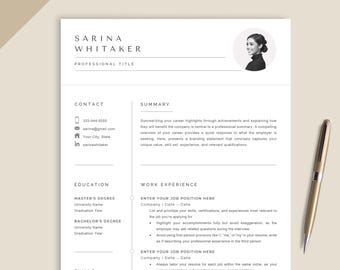 Plantilla de CV profesional con foto, plantilla de CV limpia para Word, Google Docs, Mac Pages, plantilla de CV moderna, plantilla de CV minimalista