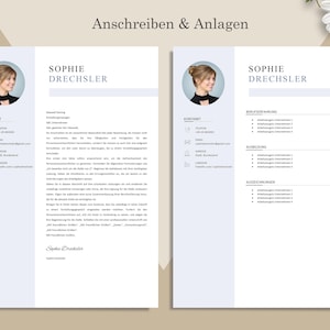 K&ouml;nnte beinhalten: Eine zweiseitige Lebenslaufvorlage mit professionellem Design. Die linke Seite zeigt ein Kopfbild, Kontaktinformationen und eine detaillierte Zusammenfassung. Die rechte Seite listet Erfahrung, Ausbildung und Auszeichnungen auf. Der Name "Sophie Drechsler" ist prominent dargestellt.