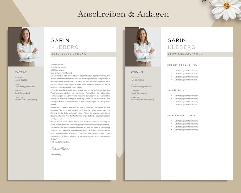 Bewerbungsvorlage, Lebenslauf Vorlage Word, Google Docs, Pages, Moderner Lebenslauf, Anschreiben, Anlagen, Deckblatt, Motivationsschreiben image 5