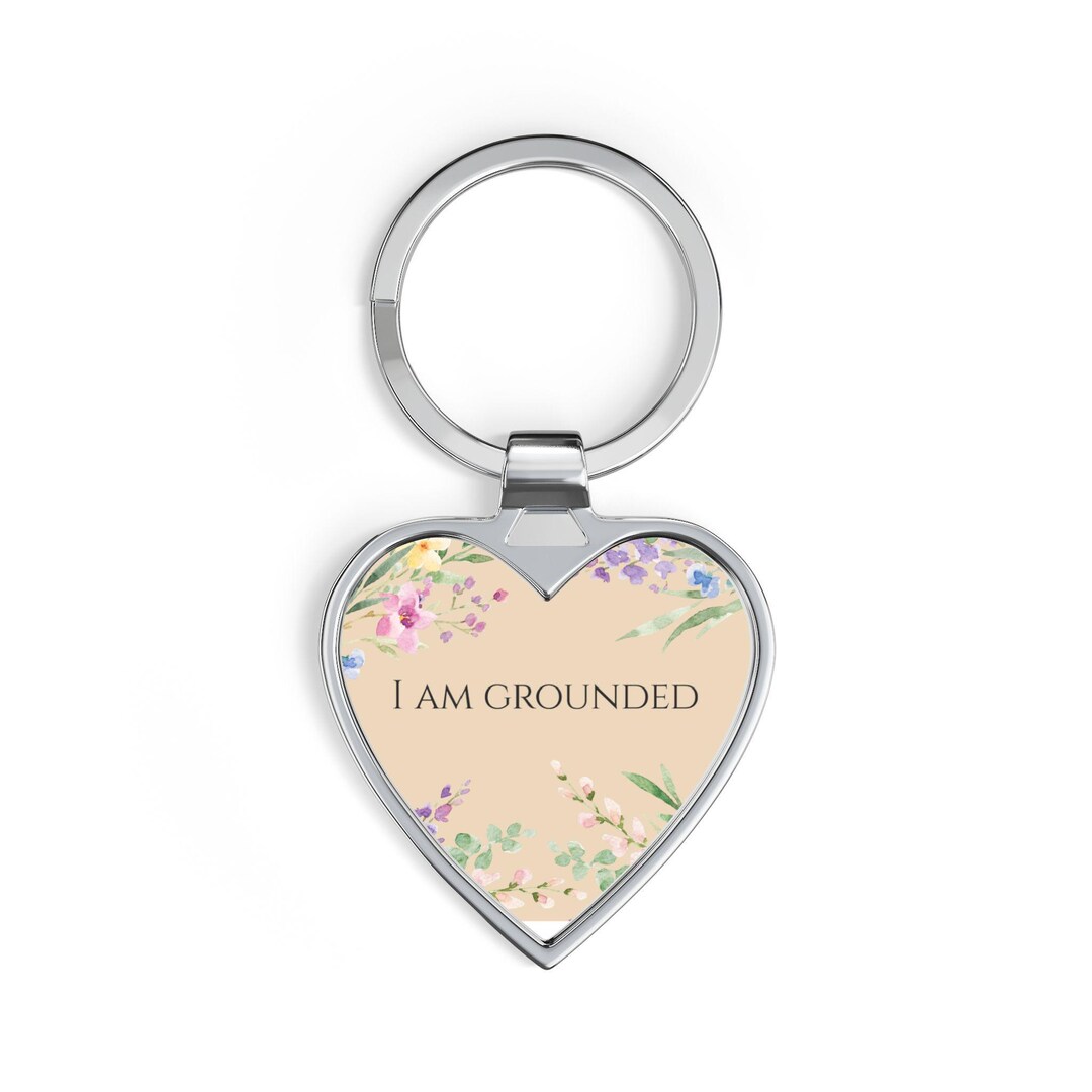 I Am Grounded Heart Keychain | Floral Affirmation Keychain ...