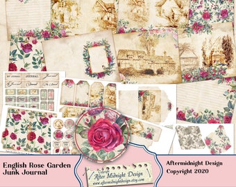 English Rose Garden Junk Journal Kit: Vintage Cottage Style, Digital download pages