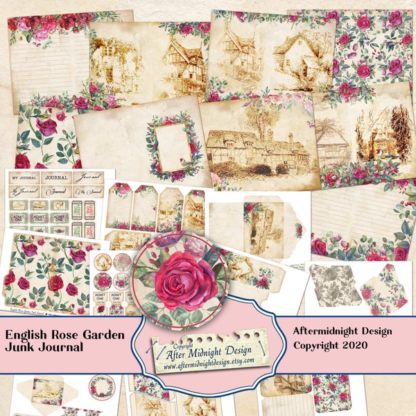 English Rose Garden Junk Journal BIG Journal Roses, Birds, English cottages, DIY journal