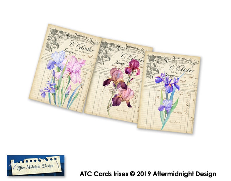 TAGS Irises Vintage Flowers Digital Tags Instant Download for Gift Tags Cards Scrapbooking Paper Crafts image 3
