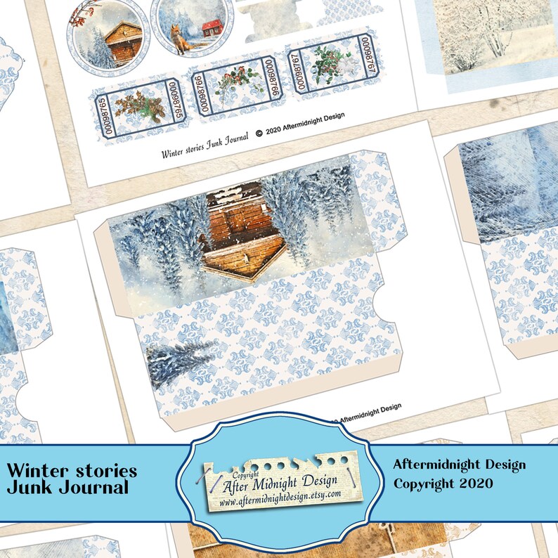 Winter Stories Junk Journal Kit, BIG Winter kit , DIY Junk journal, Forest landscapes, Animals, Digital journal pages image 4