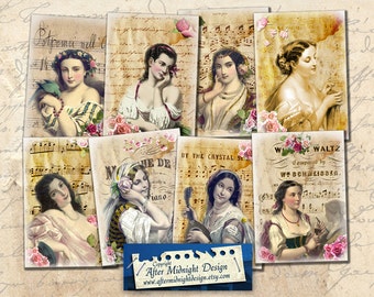 Tags No 84 Vintage Portraits of Women Digital collage sheet  Printable Download