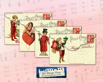 Valentine Umschlag Nr 4 Vintage Umschlag, Herzen, Liebe, digitale Collage Blatt download, digitales Papier, Sofort Download, Ausdrucke