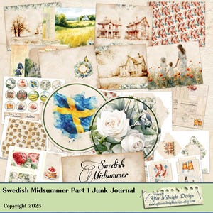 Dziennik szwedzkiego Midsummer Junk Część 1, DUŻY Dziennik, Róże, Letnie Kwiaty, Uroczystości Midsummer, Szwedzkie Święta, Dziennik DIY