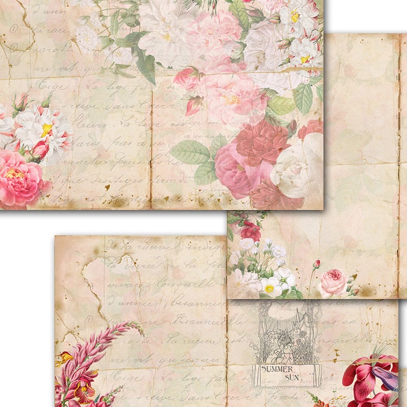 Junk Journal Pages English Garden diyJunk journal Flower papers Vintage papers Vintage Garden Digital journal pages image 2