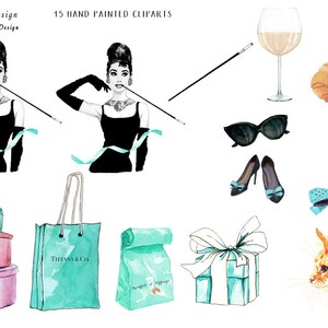 Audrey Hepburn Clipart Set: Breakfast at Tiffany's Fashion Illustrations (Digital Download, 31 PNGs) image 3