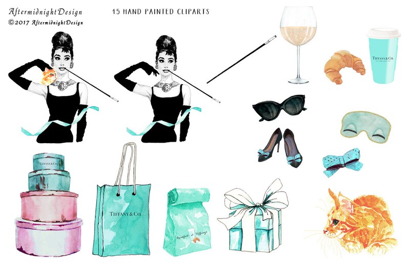 Audrey Hepburn Clipart Set: Breakfast at Tiffany's Fashion Illustrations (Digital Download, 31 PNGs) image 3