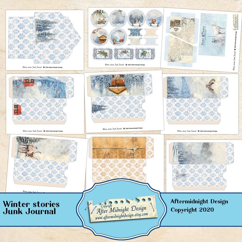 Winter Stories Junk Journal Kit, BIG Winter kit , DIY Junk journal, Forest landscapes, Animals, Digital journal pages image 3