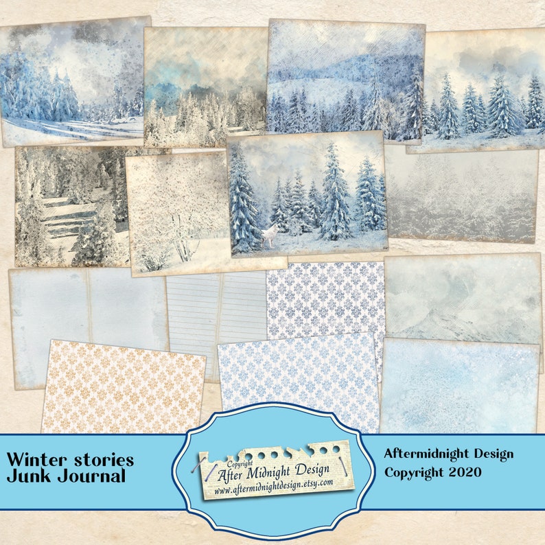 Winter Stories Junk Journal Kit, BIG Winter kit , DIY Junk journal, Forest landscapes, Animals, Digital journal pages image 2