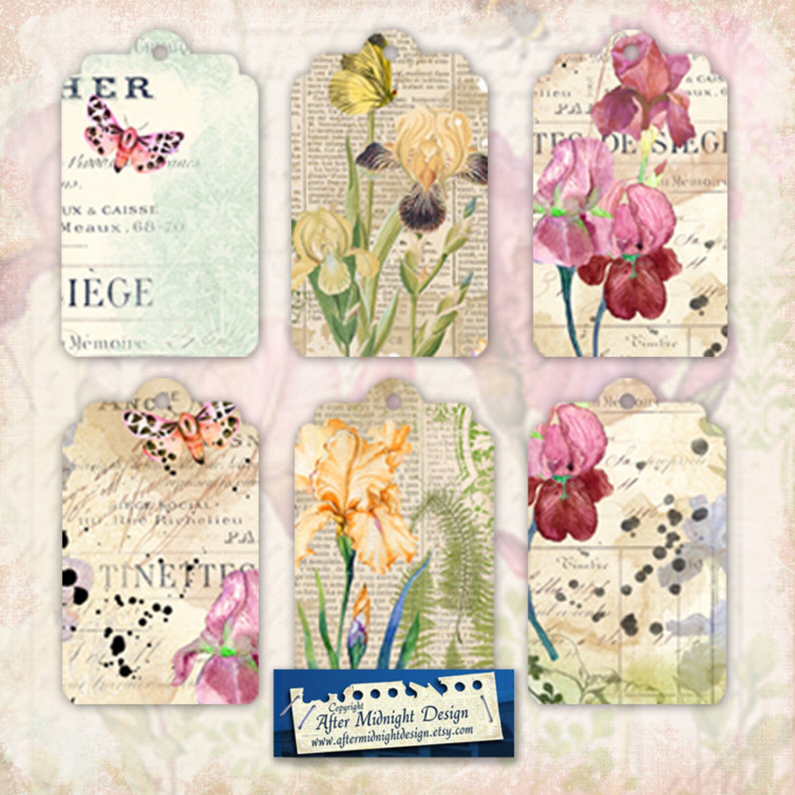 iris tags junk journal tags scrapbook tags vintage style etsy