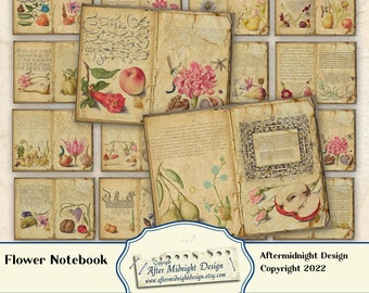Flower Notebook Junk Journal Pages, Vintage Journal Pages, Notebook Pages, Vintage Flowers, 8,5x11 pages