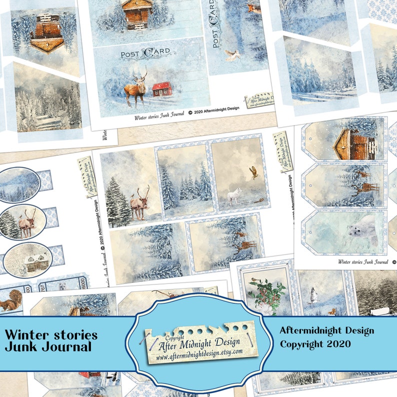 Winter Stories Junk Journal Kit, BIG Winter kit , DIY Junk journal, Forest landscapes, Animals, Digital journal pages image 10