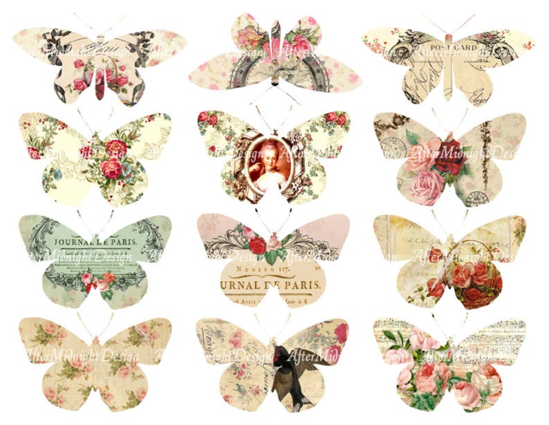 Butterflies No 2 Vintage Shabby Chic French Style Printable - Etsy UK